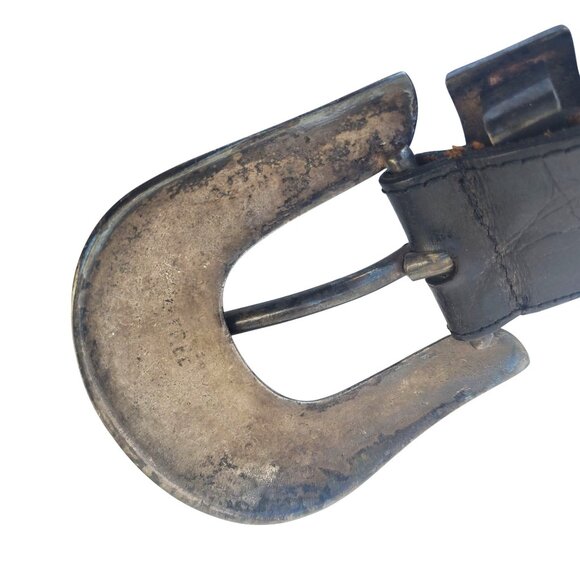 Vintage Western Belt S M Streets Ahead Leather Brass Buckle USA Unisex Chunky - Picture 9 of 14